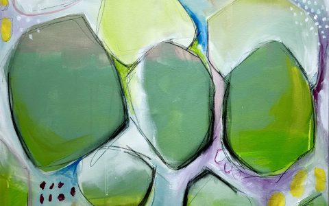 abstrakt in grün/mint/rosa I | 80 x 80 cm