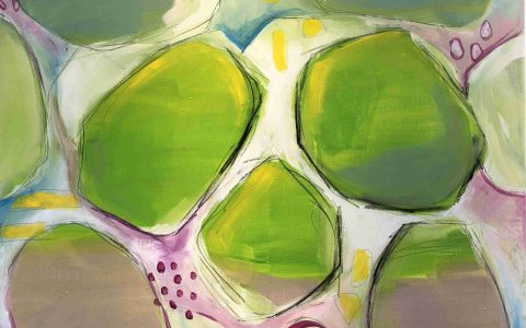 abstrakt in grün/mint/rosa II | 80 x 80 cm