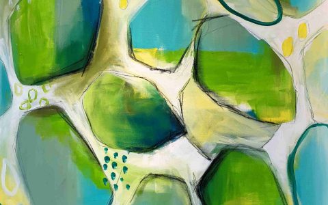 abstrakt in grün/türkis/gelb I | 80 x 80 cm